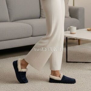 Olukai Ku‘una Lanui Slippers Women’s Size 6 Trench Blue | Real Fur Liner NWT